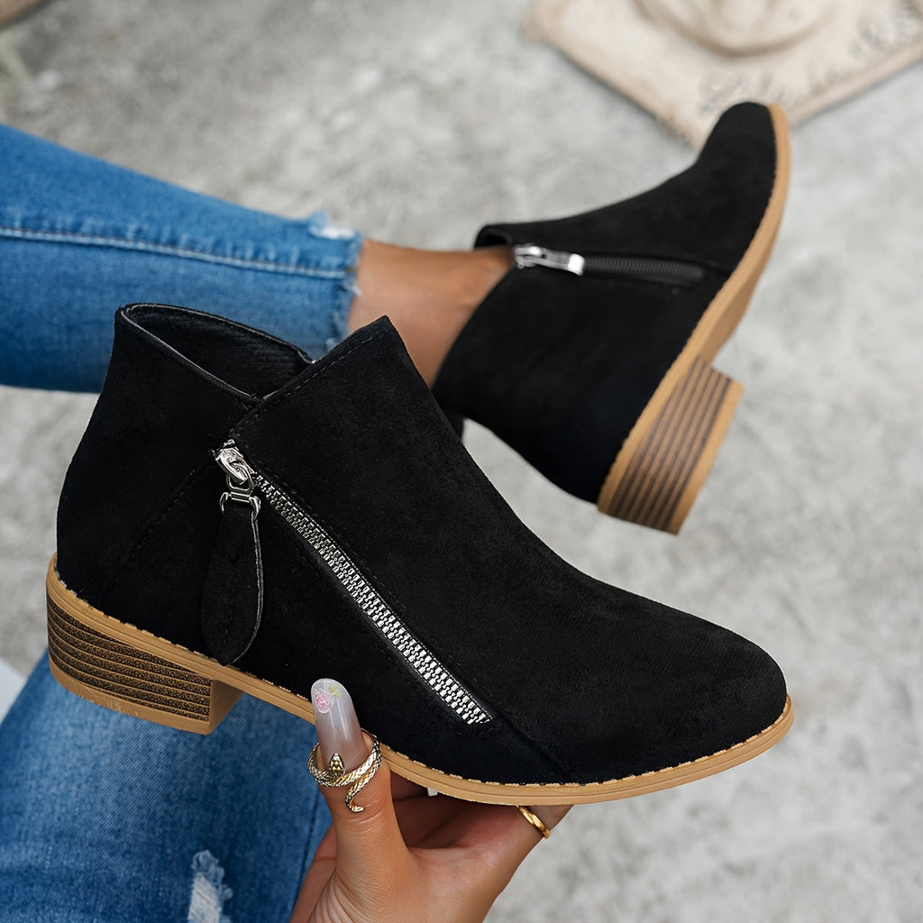 Damen Ankle Boots mit seitlichem Reißverschluss und elegantem Blockabsatz - 6 - Trendlinie