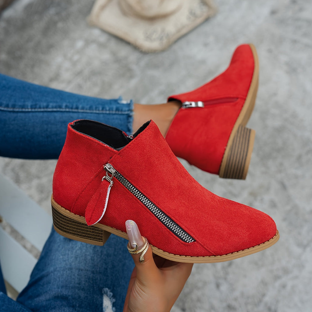 Damen Ankle Boots mit seitlichem Reißverschluss und elegantem Blockabsatz - 9 - Trendlinie