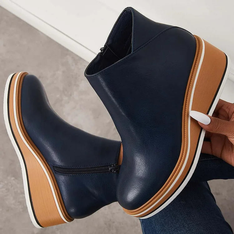 Damen Ankle Boots mit Keilabsatz und Reißverschluss - 1 - Trendlinie