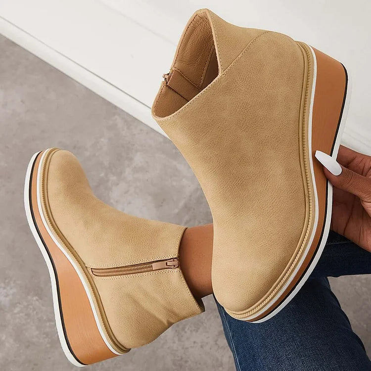 Damen Ankle Boots mit Keilabsatz und Reißverschluss - 2 - Trendlinie
