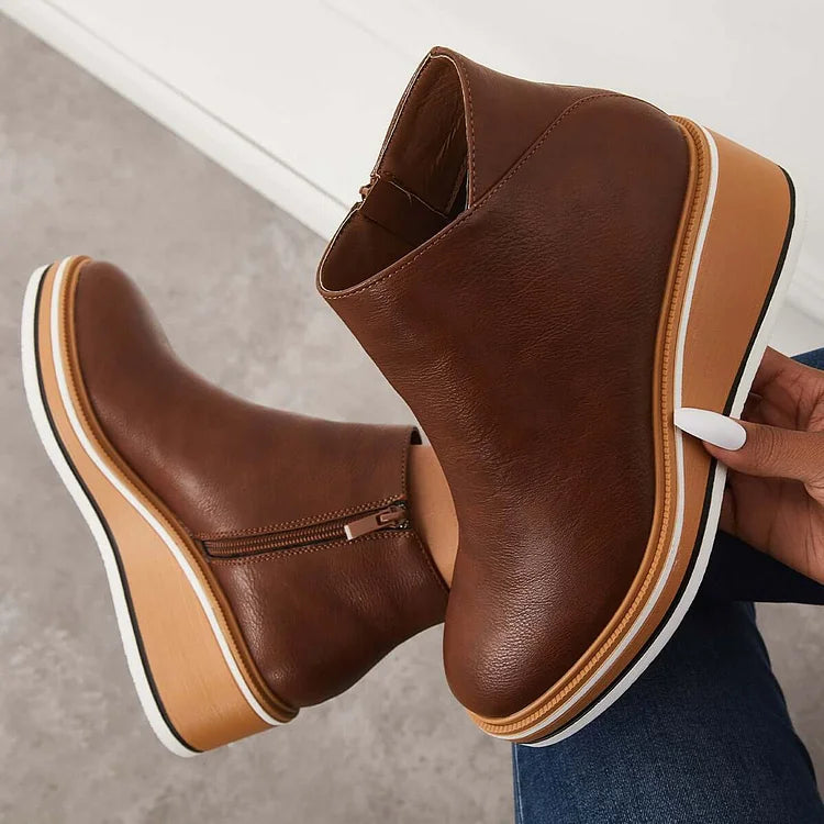 Damen Ankle Boots mit Keilabsatz und Reißverschluss - 3 - Trendlinie