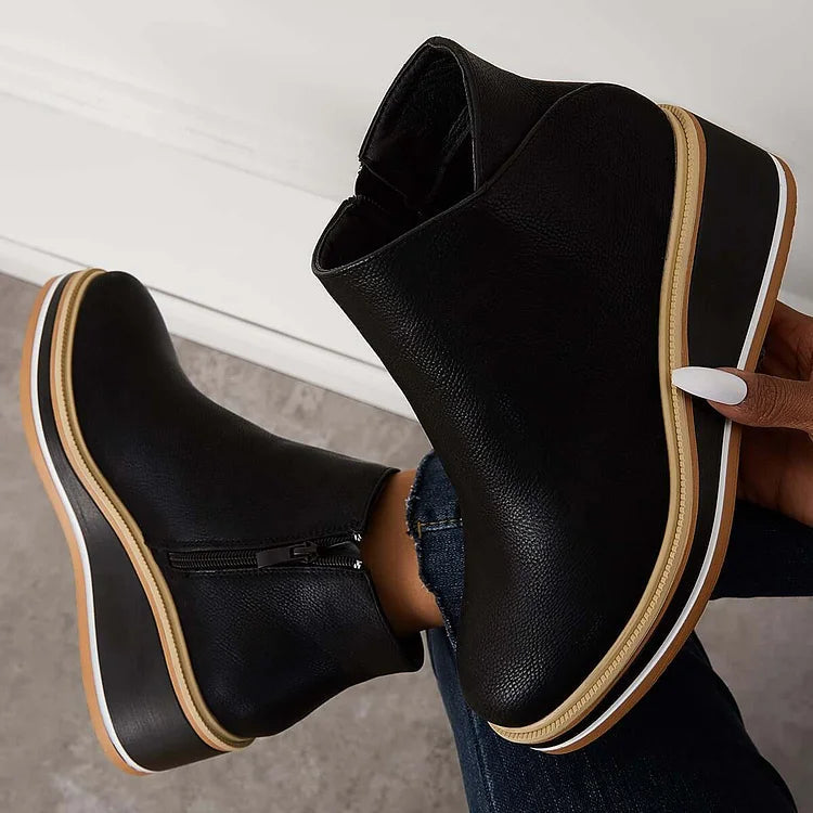 Damen Ankle Boots mit Keilabsatz und Reißverschluss - 4 - Trendlinie