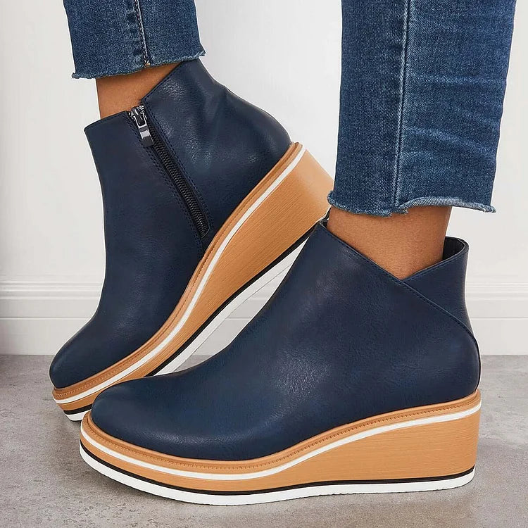 Damen Ankle Boots mit Keilabsatz und Reißverschluss - 5 - Trendlinie
