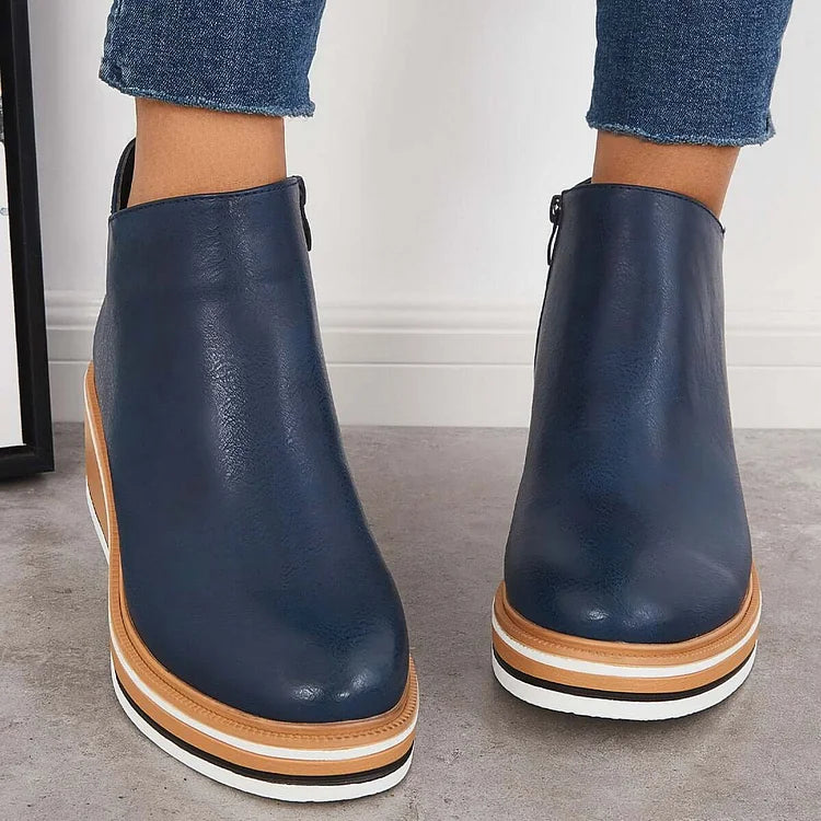 Damen Ankle Boots mit Keilabsatz und Reißverschluss - 6 - Trendlinie
