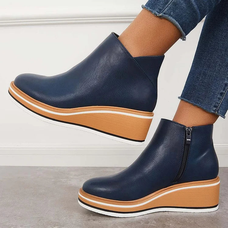 Damen Ankle Boots mit Keilabsatz und Reißverschluss - 7 - Trendlinie