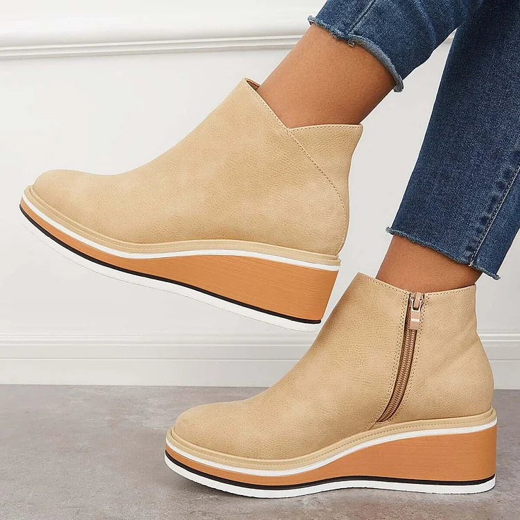 Damen Ankle Boots mit Keilabsatz und Reißverschluss - 10 - Trendlinie