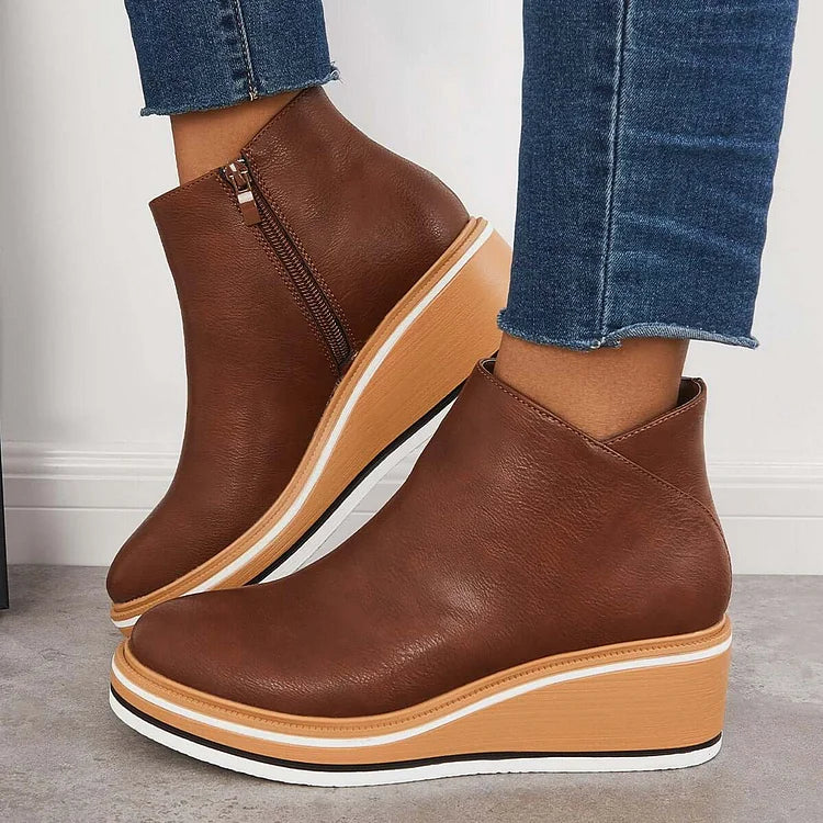 Damen Ankle Boots mit Keilabsatz und Reißverschluss - 11 - Trendlinie