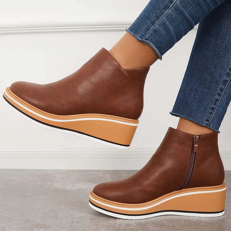 Damen Ankle Boots mit Keilabsatz und Reißverschluss - 12 - Trendlinie