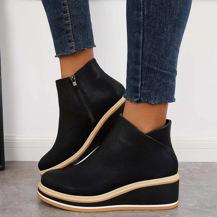 Damen Ankle Boots mit Keilabsatz und Reißverschluss - 13 - Trendlinie