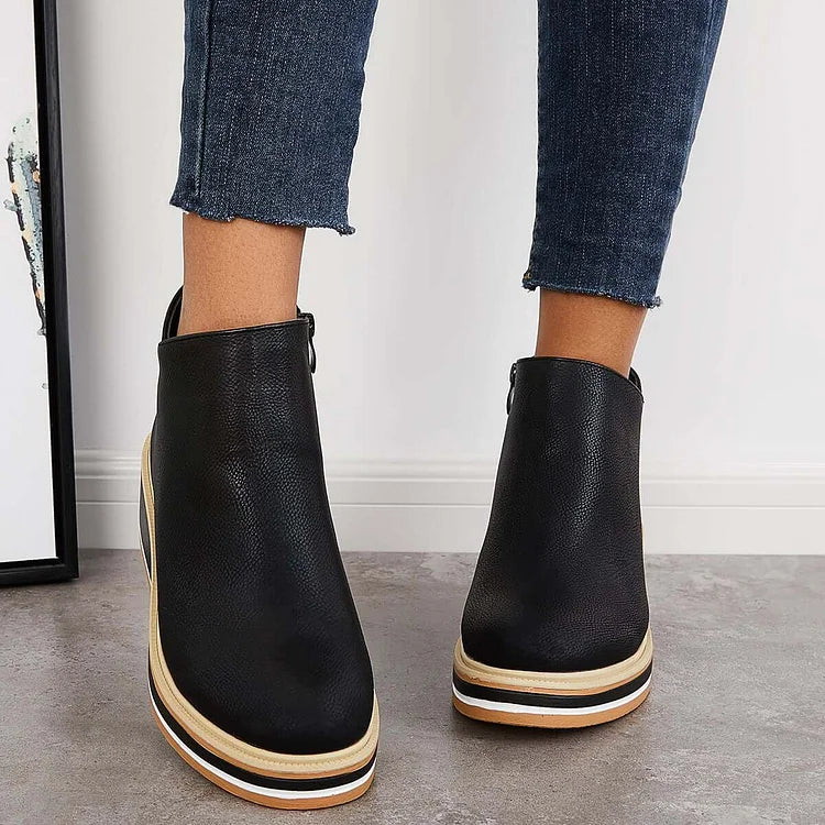 Damen Ankle Boots mit Keilabsatz und Reißverschluss - 14 - Trendlinie