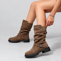 Damen Boots mit gerafftem Schaft und modischen Schnallen - 1 - Trendlinie