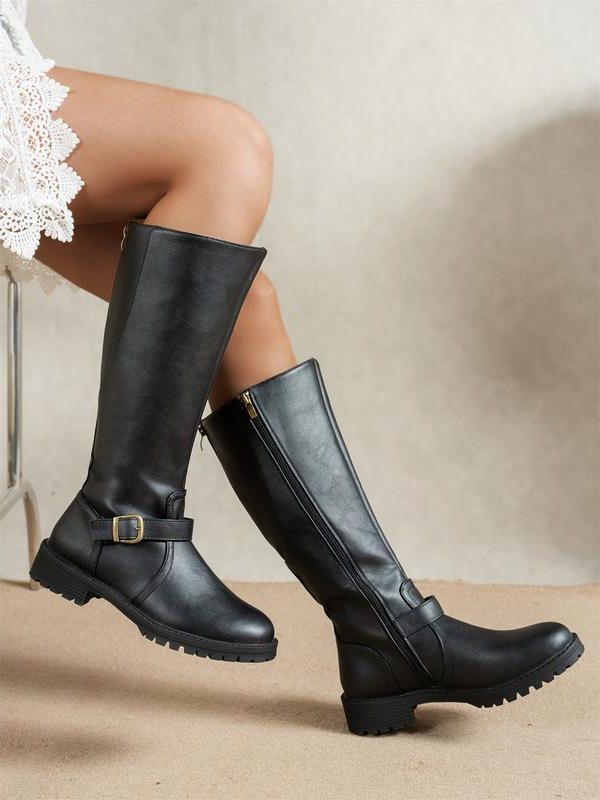 Damen Stiefel mit seitlichem Reißverschluss und Schnallen-Akzent - 1 - Trendlinie