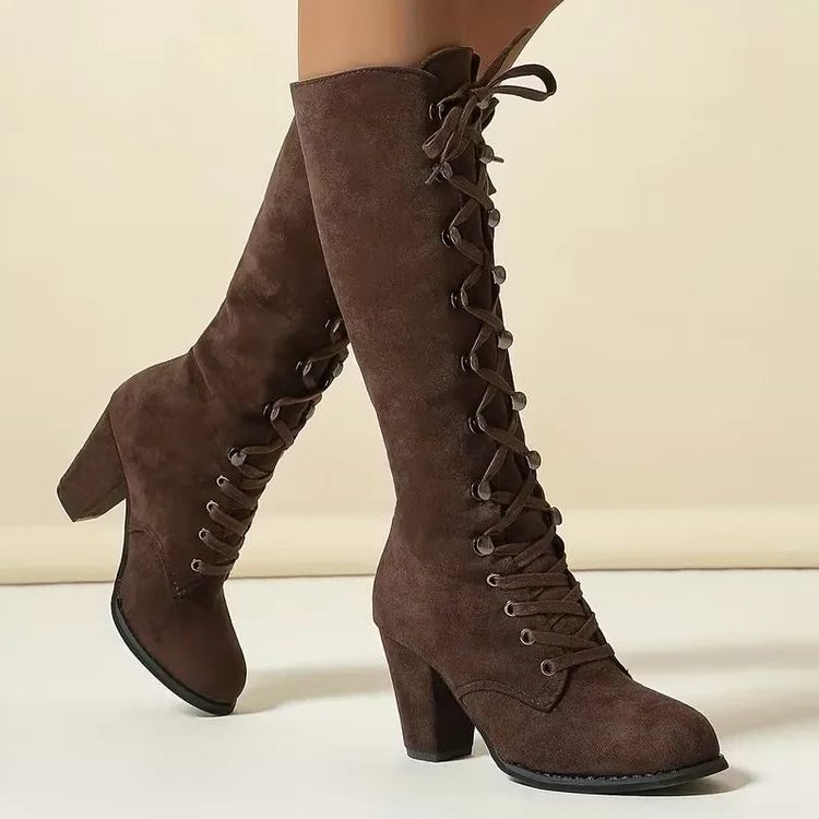 Damen Stiefel mit Knöchelschnitt und Schnürung + stabiler Blockabsatz - 1 - Trendlinie