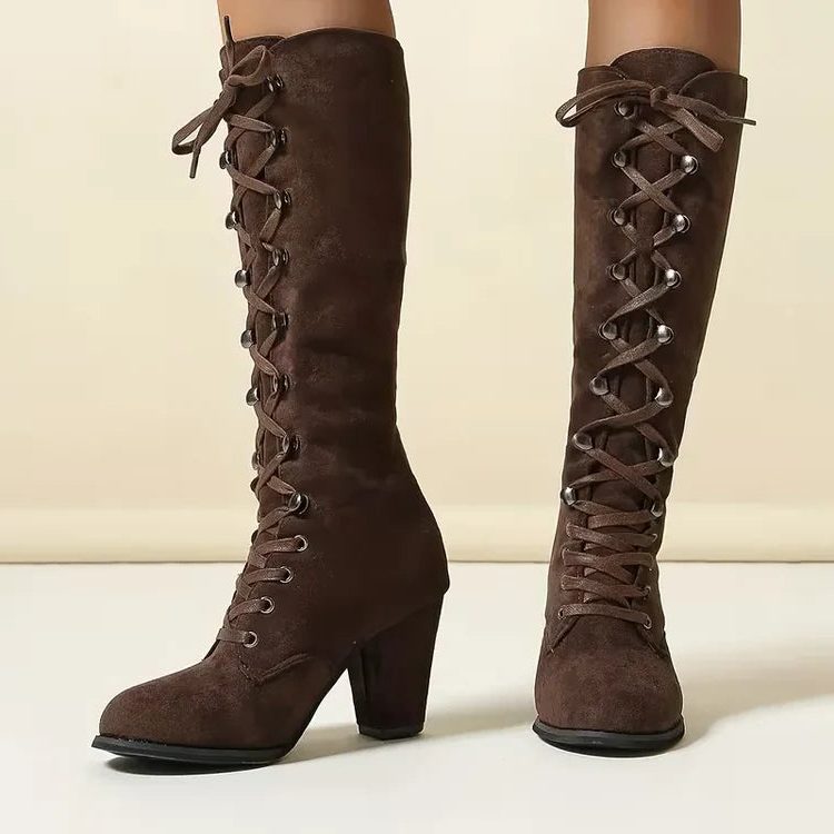 Damen Stiefel mit Knöchelschnitt und Schnürung + stabiler Blockabsatz - 4 - Trendlinie