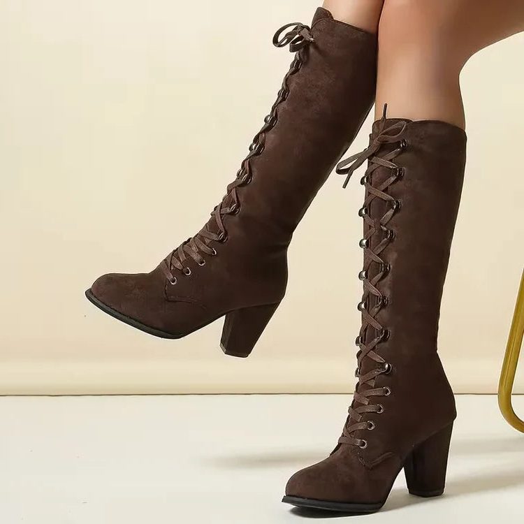 Damen Stiefel mit Knöchelschnitt und Schnürung + stabiler Blockabsatz - 5 - Trendlinie