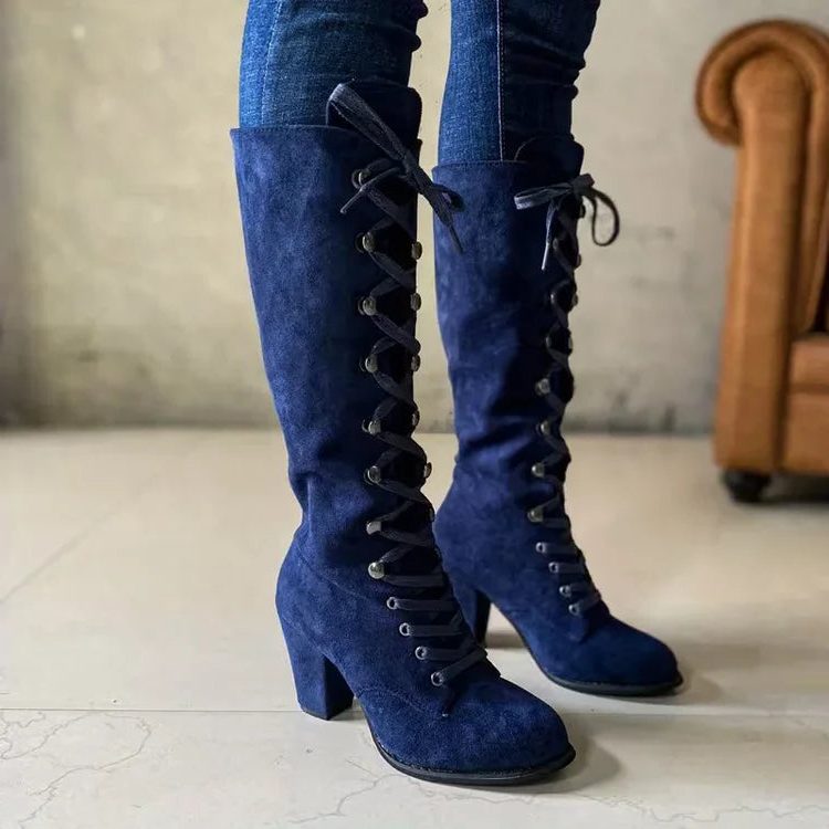 Damen Stiefel mit Knöchelschnitt und Schnürung + stabiler Blockabsatz - 6 - Trendlinie