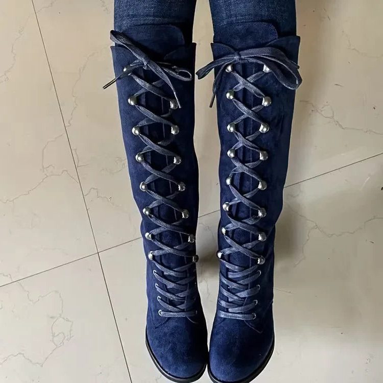 Damen Stiefel mit Knöchelschnitt und Schnürung + stabiler Blockabsatz - 7 - Trendlinie