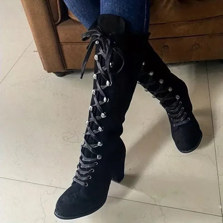 Damen Stiefel mit Knöchelschnitt und Schnürung + stabiler Blockabsatz - 8 - Trendlinie