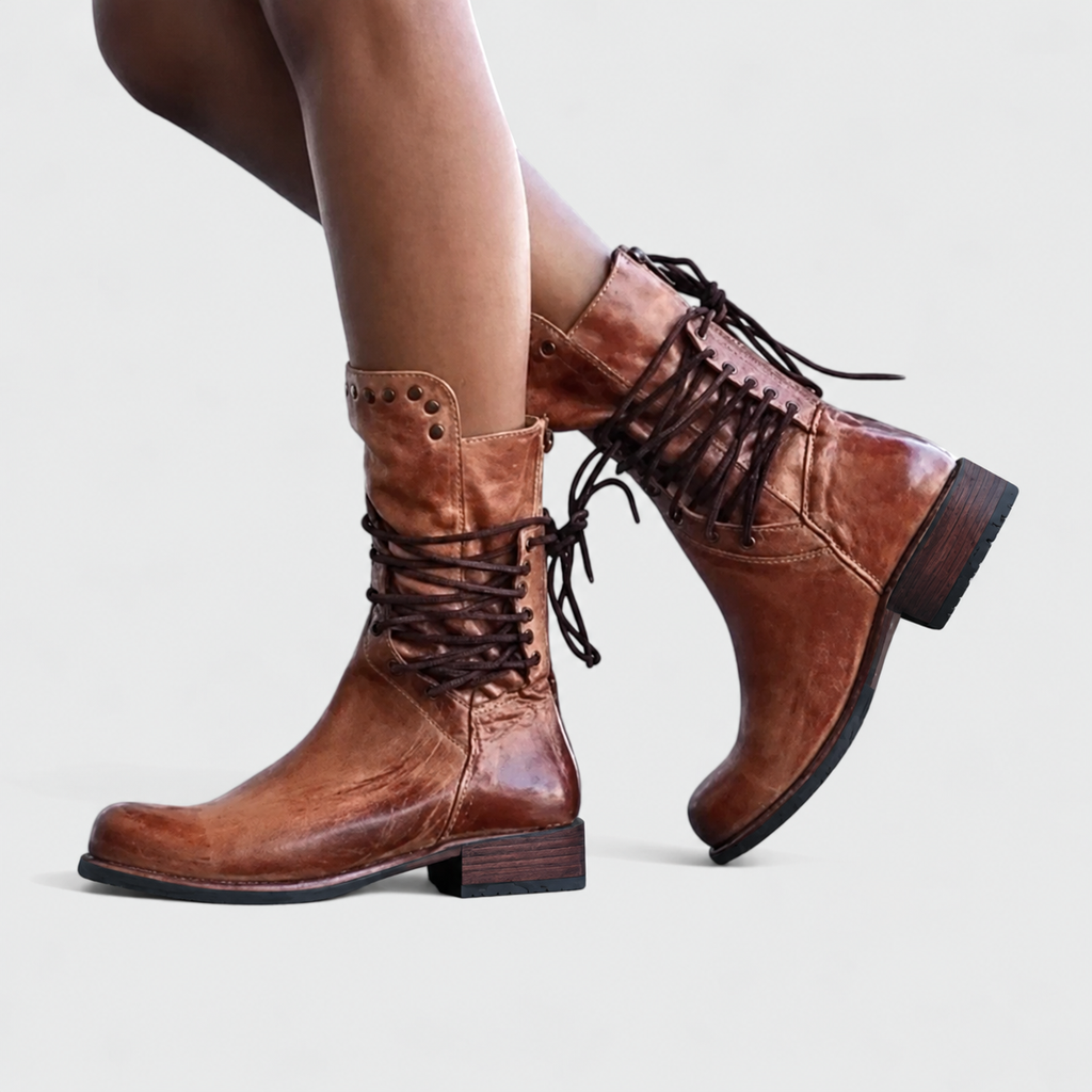Damen Boots mit Schnürung und Nieten-Design - 2 - Trendlinie