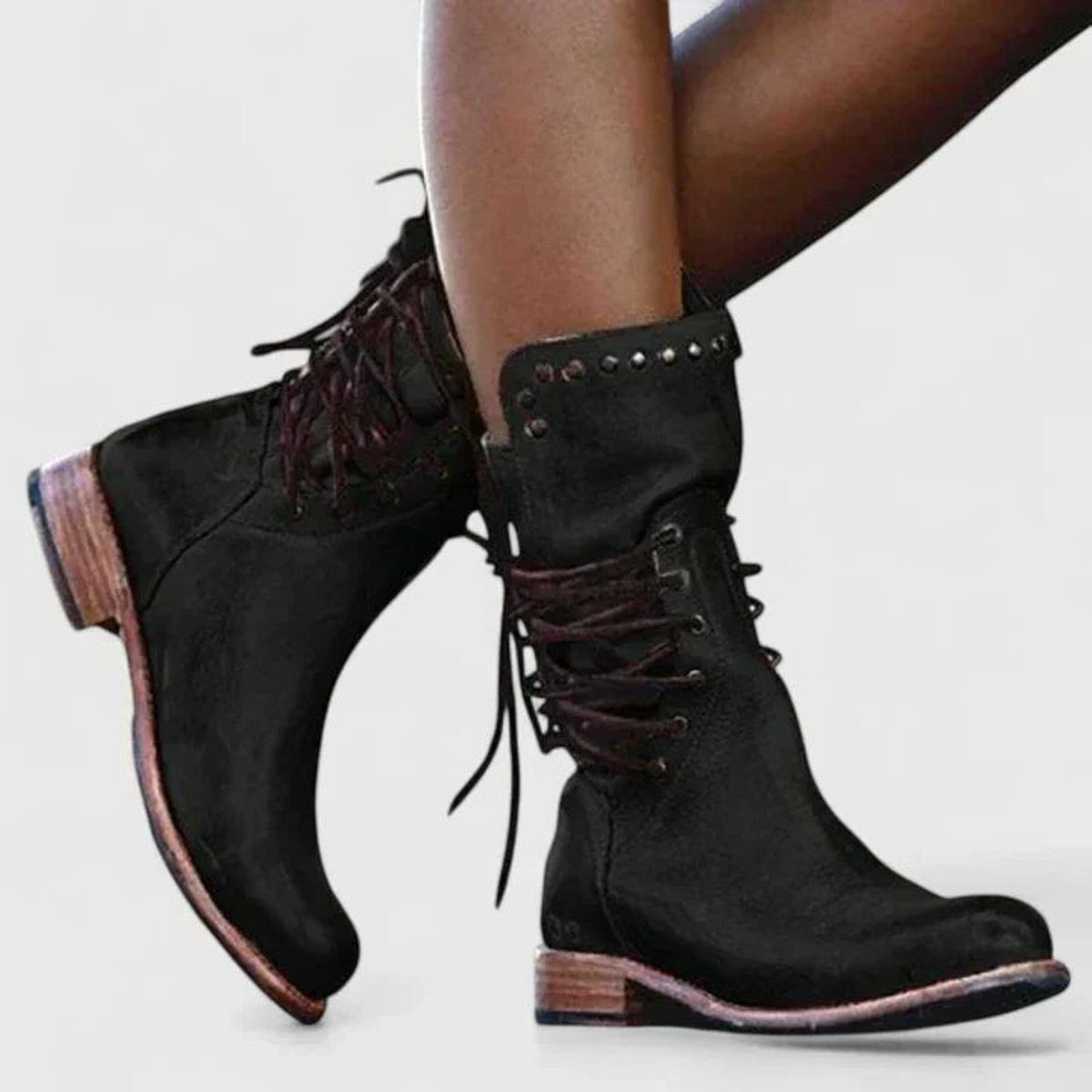 Damen Boots mit Schnürung und Nieten-Design - 3 - Trendlinie