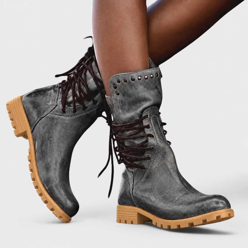 Damen Boots mit Schnürung und Nieten-Design - 4 - Trendlinie
