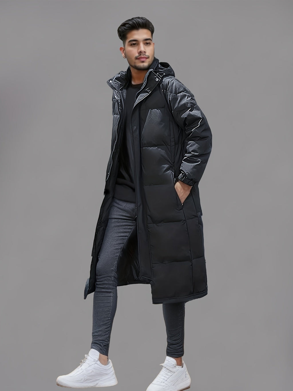 Langer Wintermantel Damen mit Kapuze und figurbetonter Silhouette - 6 - Trendlinie