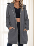Damen Hoodie mit Zip und Kapuze, langarm, in Grau oder Marineblau - 1 - Trendlinie