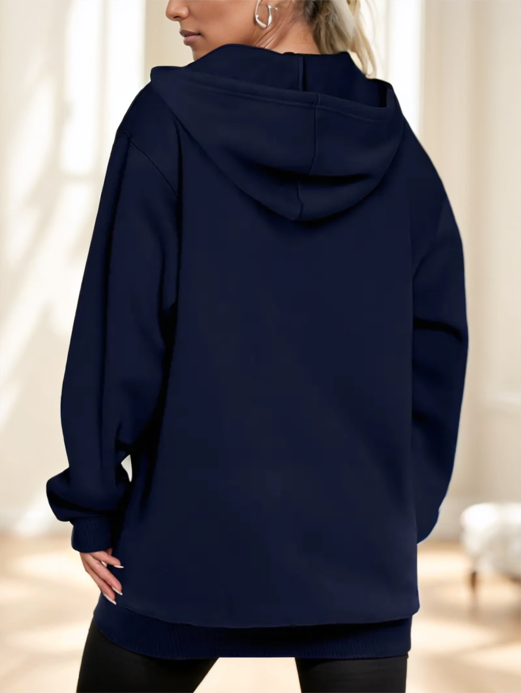 Damen Hoodie mit Zip und Kapuze, langarm, in Grau oder Marineblau - 5 - Trendlinie