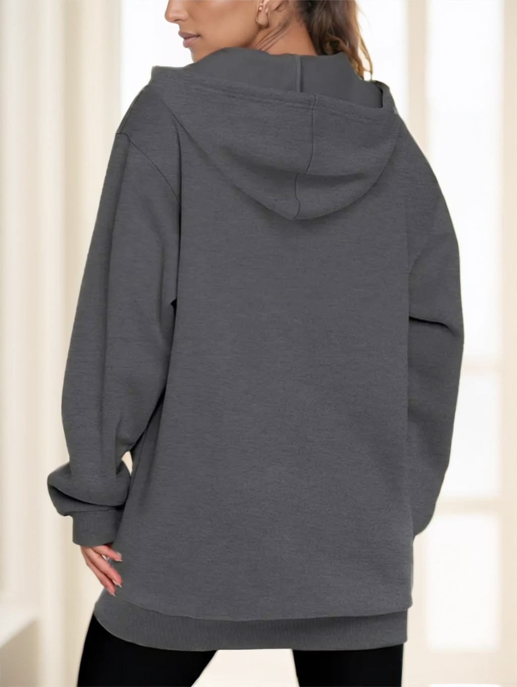 Damen Hoodie mit Zip und Kapuze, langarm, in Grau oder Marineblau - 6 - Trendlinie