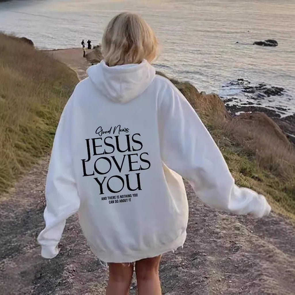 Damen Hoodie mit Kapuze und inspirierendem Druck "Jesus liebt dich" - 1 - Trendlinie