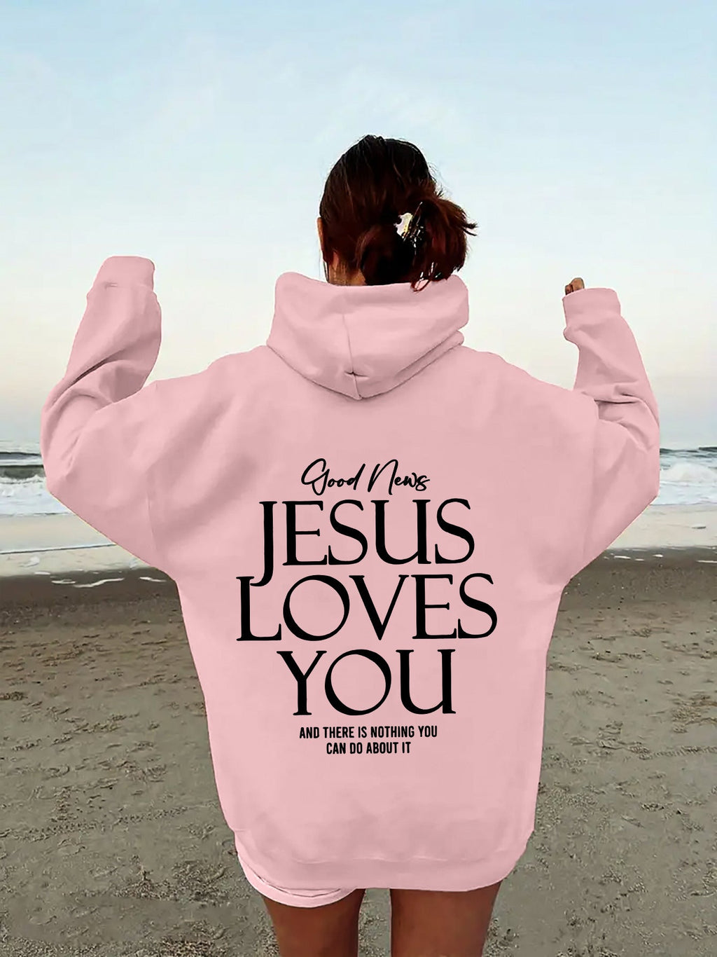 Damen Hoodie mit Kapuze und inspirierendem Druck "Jesus liebt dich" - 3 - Trendlinie