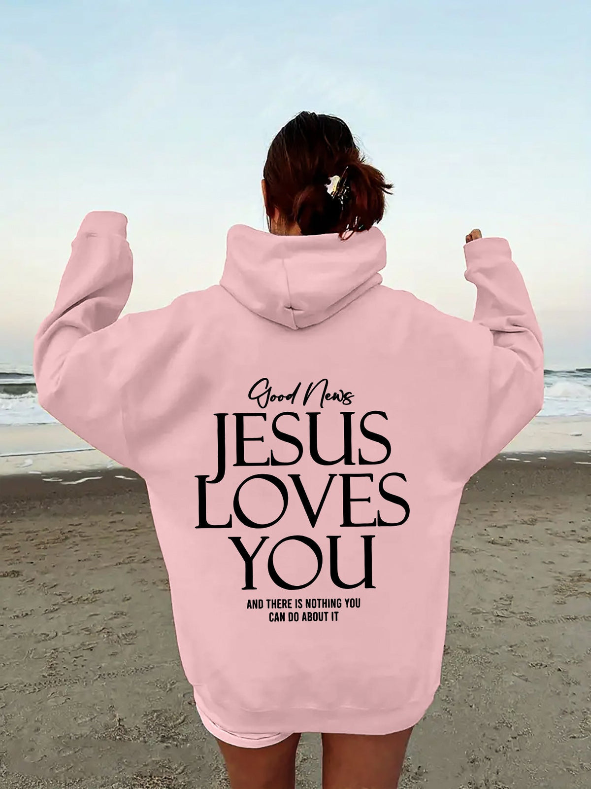 Damen Hoodie mit Kapuze und inspirierendem Druck "Jesus liebt dich" - 3 - Trendlinie