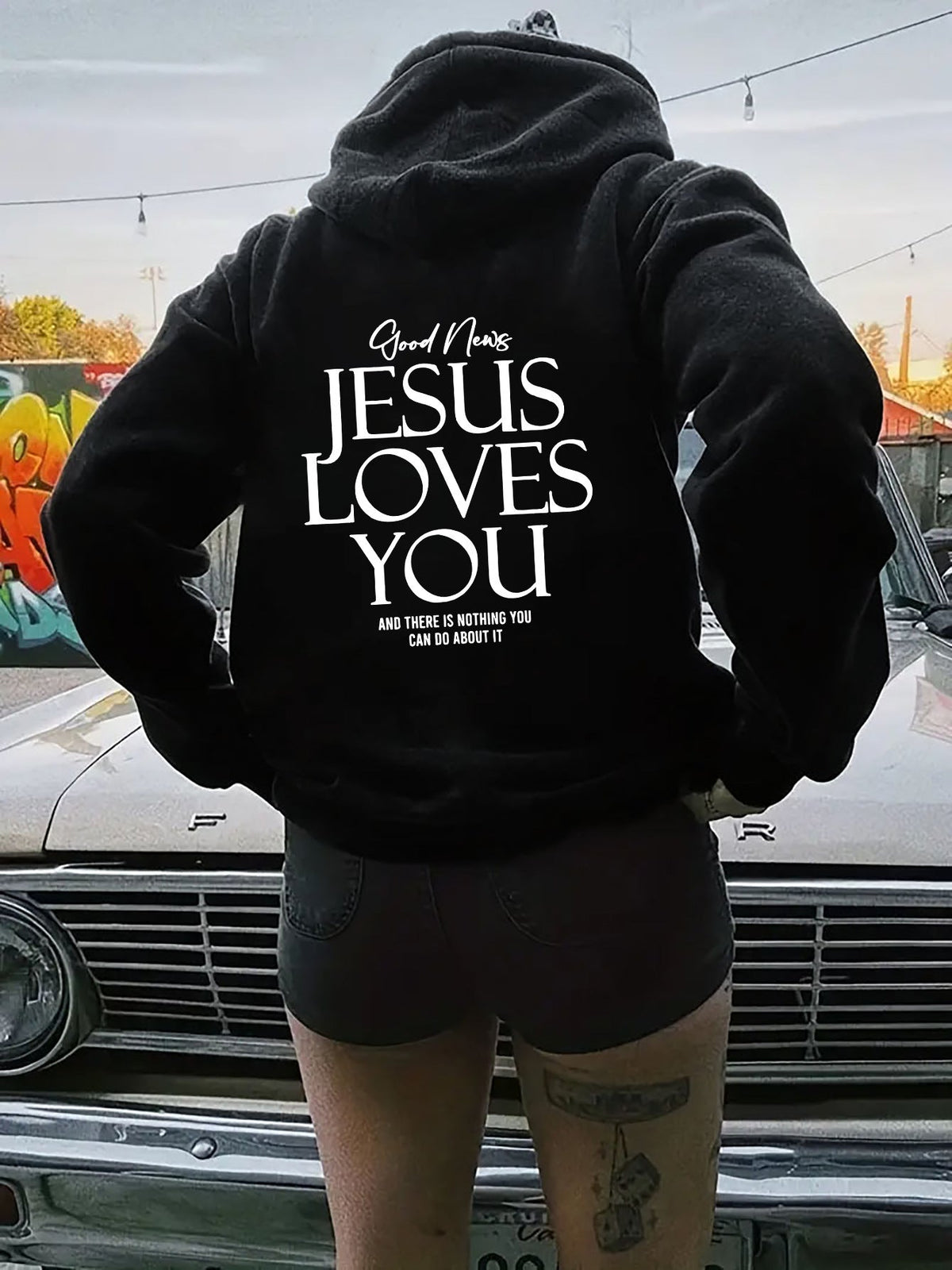 Damen Hoodie mit Kapuze und inspirierendem Druck "Jesus liebt dich" - 4 - Trendlinie