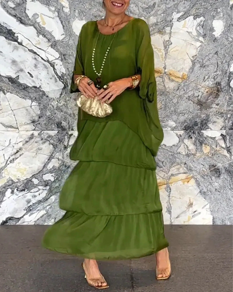 Maxikleid Damen mit Wickelschnitt und schwingendem Rock - 3 - Trendlinie