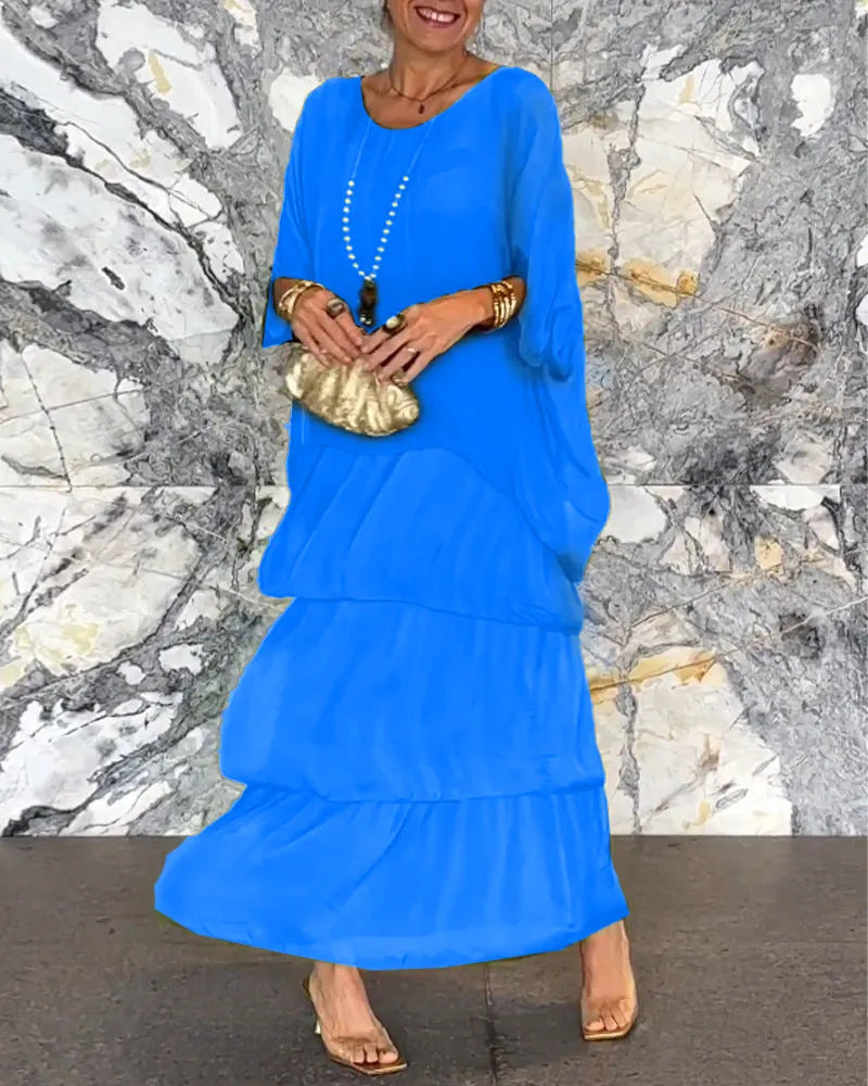 Maxikleid Damen mit Wickelschnitt und schwingendem Rock - 10 - Trendlinie