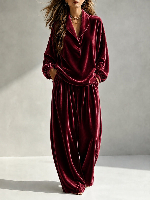 Damen Lounge Outfit mit langem Oberteil und weiten Hosen - 1 - Trendlinie