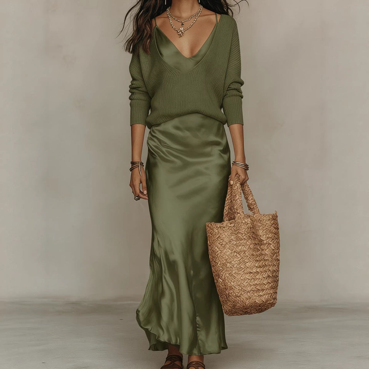 Maxikleid Damen mit V-Ausschnitt und schwingendem Rock - 3 - Trendlinie
