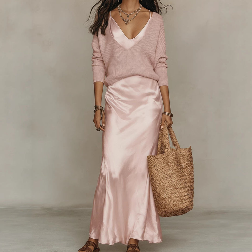 Maxikleid Damen mit V-Ausschnitt und schwingendem Rock - 4 - Trendlinie