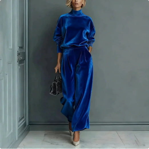 Damen Lounge Outfit mit Hohem Kragen und Weitgeschnittenen Hosen - 3 - Trendlinie
