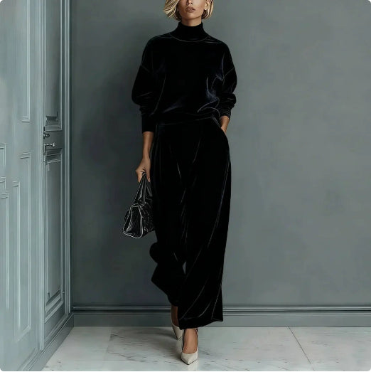 Damen Lounge Outfit mit Hohem Kragen und Weitgeschnittenen Hosen - 6 - Trendlinie