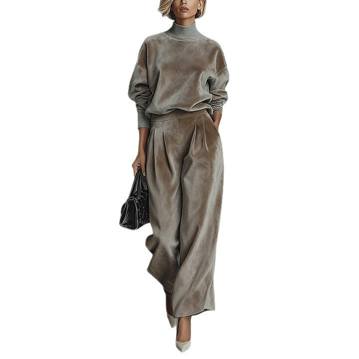 Damen Lounge Outfit mit Hohem Kragen und Weitgeschnittenen Hosen - 7 - Trendlinie