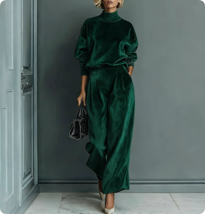 Damen Lounge Outfit mit Hohem Kragen und Weitgeschnittenen Hosen - 8 - Trendlinie
