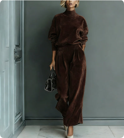 Damen Lounge Outfit mit Hohem Kragen und Weitgeschnittenen Hosen - 9 - Trendlinie