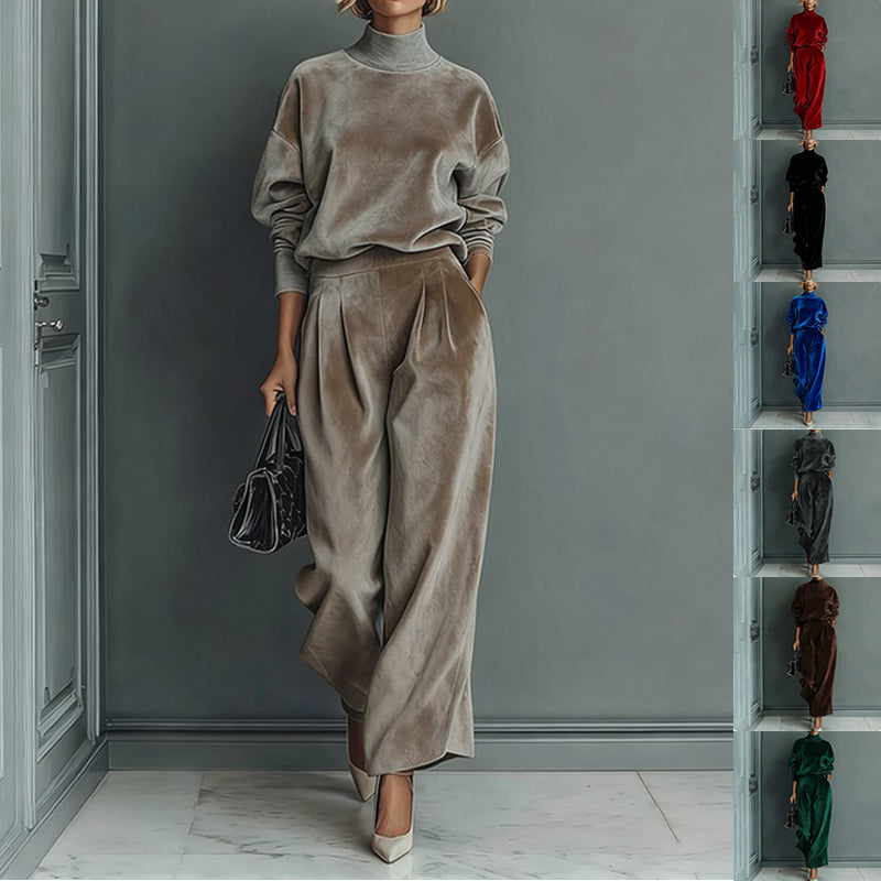 Damen Lounge Outfit mit Hohem Kragen und Weitgeschnittenen Hosen - 11 - Trendlinie