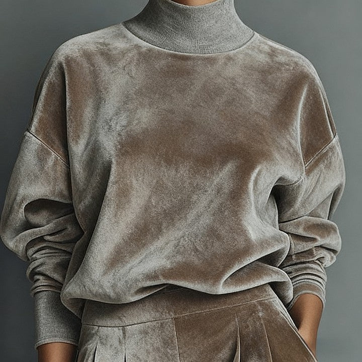 Damen Lounge Outfit mit Hohem Kragen und Weitgeschnittenen Hosen - 12 - Trendlinie