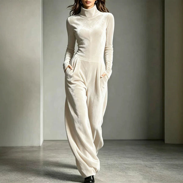 Jumpsuit Damen mit Stehkragen und langen Ärmeln, weit geschnitten - 1 - Trendlinie