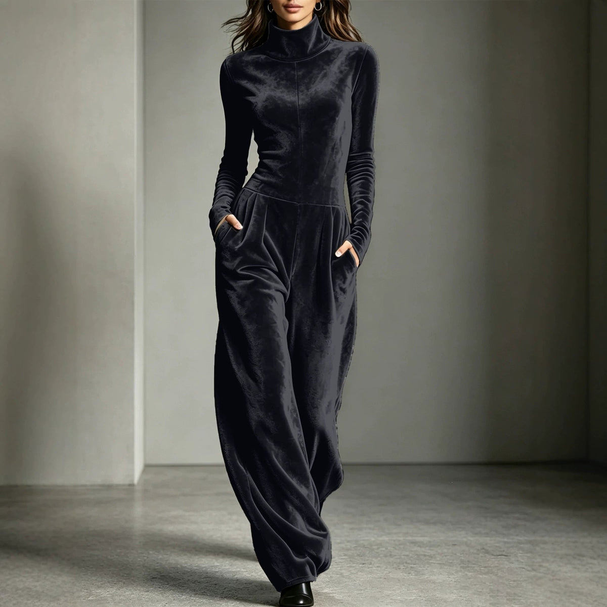 Jumpsuit Damen mit Stehkragen und langen Ärmeln, weit geschnitten - 2 - Trendlinie