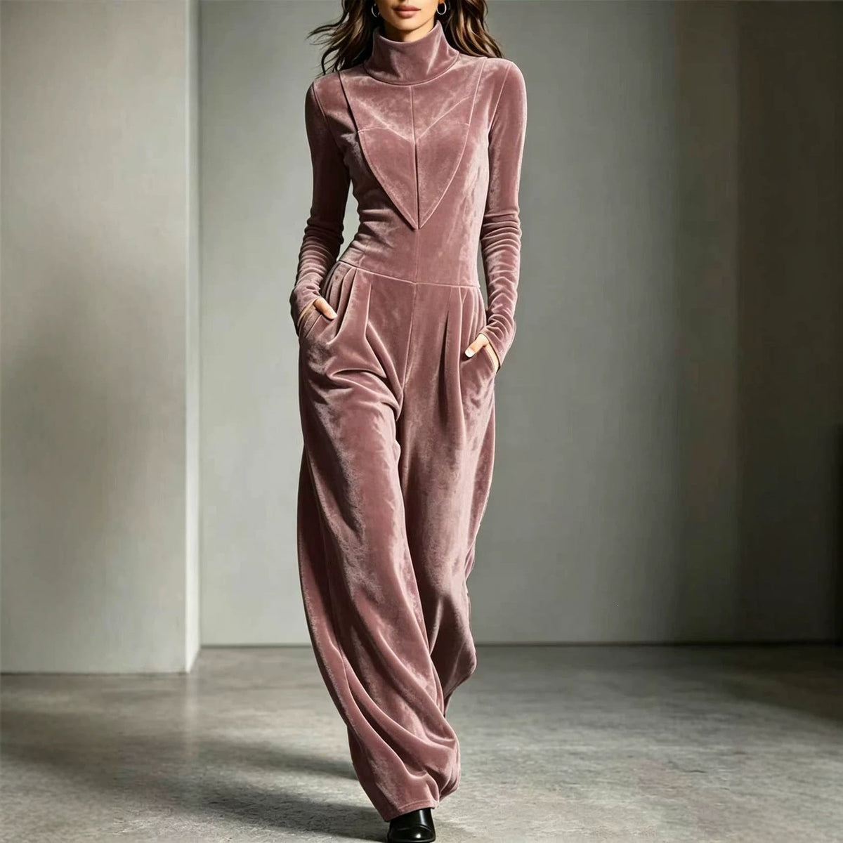Jumpsuit Damen mit Stehkragen und langen Ärmeln, weit geschnitten - 4 - Trendlinie