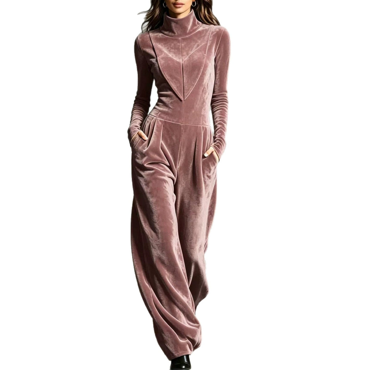 Jumpsuit Damen mit Stehkragen und langen Ärmeln, weit geschnitten - 6 - Trendlinie