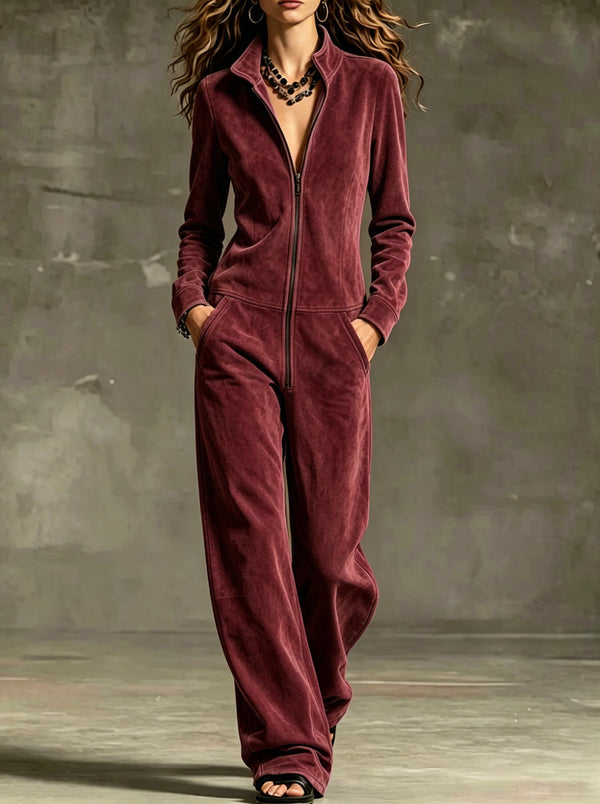Jumpsuit Damen mit weitem Bein und praktischem Reißverschluss - 1 - Trendlinie
